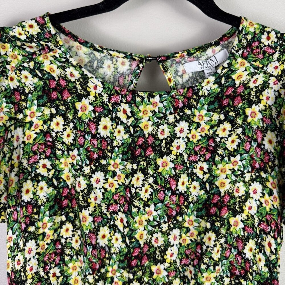 AFRM Los Angeles Floral Midi Dress Jamie Open Back Short Sleeve Slit Size S - Picture 4 of 9